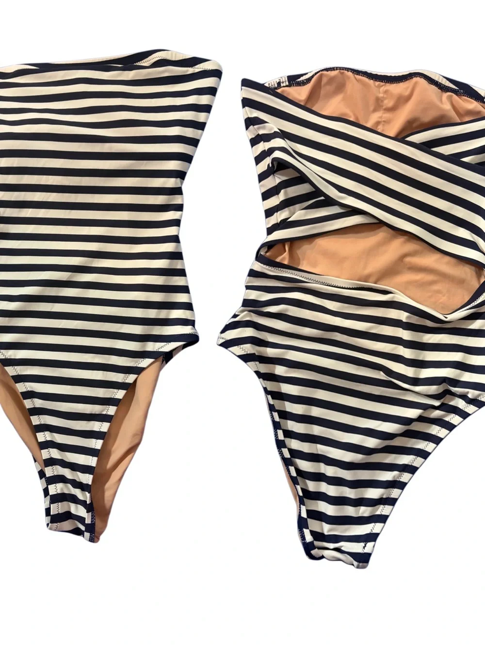 J.Crew Cross-Back Bandeau One-Piece Swimsuit in Classic Stripe 4 no straps